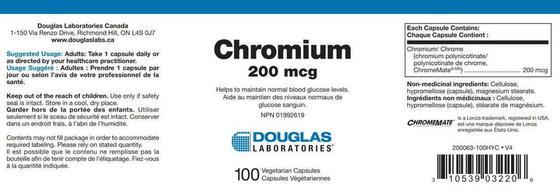 Chromium 200 mcg | Douglas Laboratories® | 100 Vegetarian Capsules - Coal Harbour Pharmacy