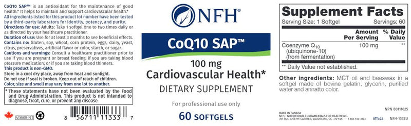 CoQ10 SAP | NFH | 60 Capsules - Coal Harbour Pharmacy