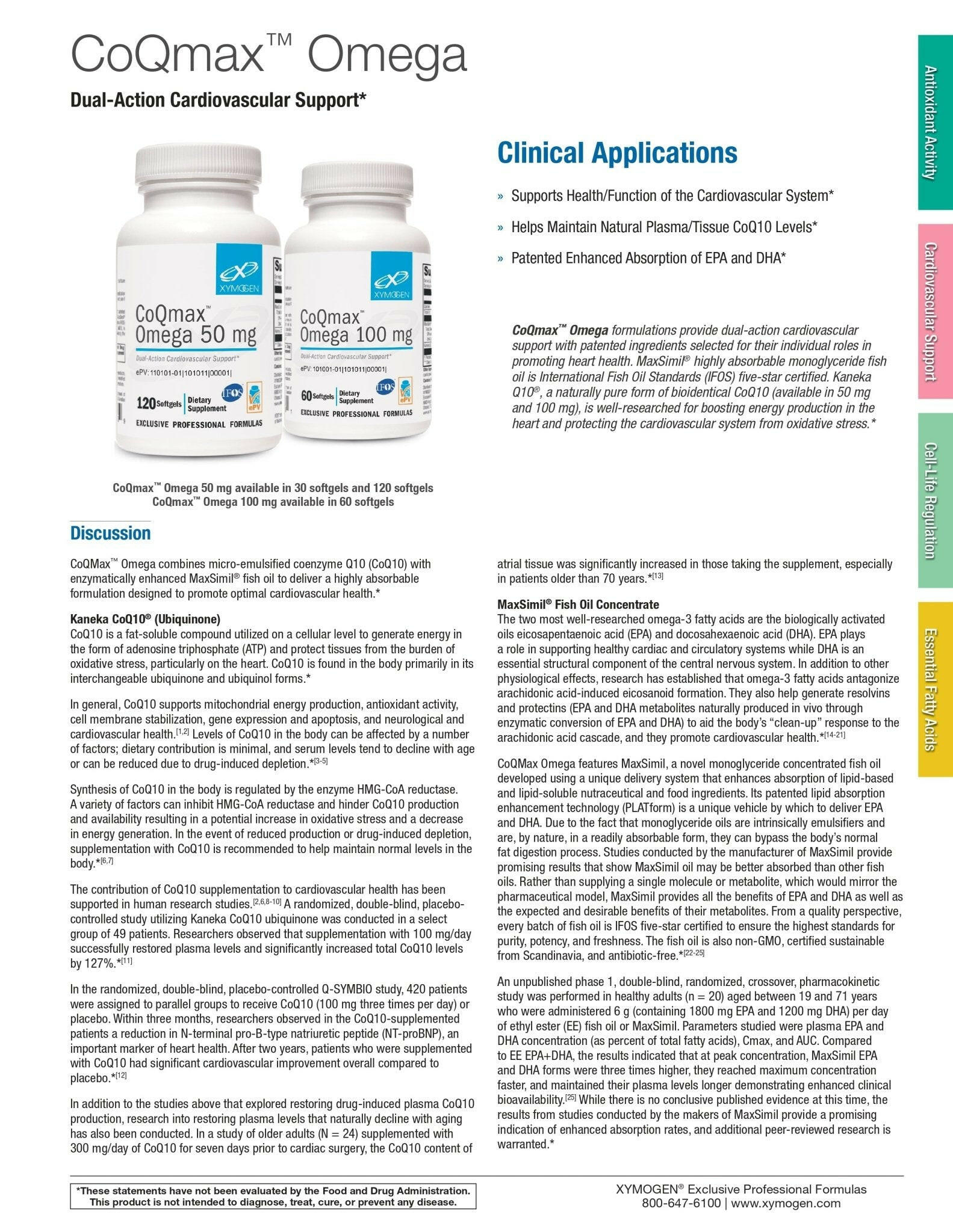 CoQmax Omega 50mg | Xymogen® | 30 or 120 Softgels - Coal Harbour Pharmacy