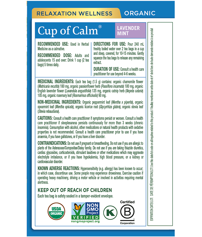 Cup of Calm® Tea | Traditional Medicinals® | 16 Tea Bags - Coal Harbour Pharmacy