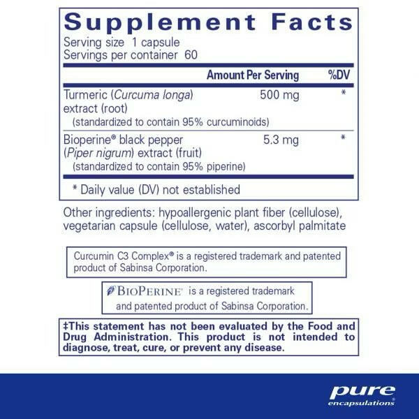 Curcumin 500 with Bioperine® | Pure Encapsulations® | 60 Capsules - Coal Harbour Pharmacy
