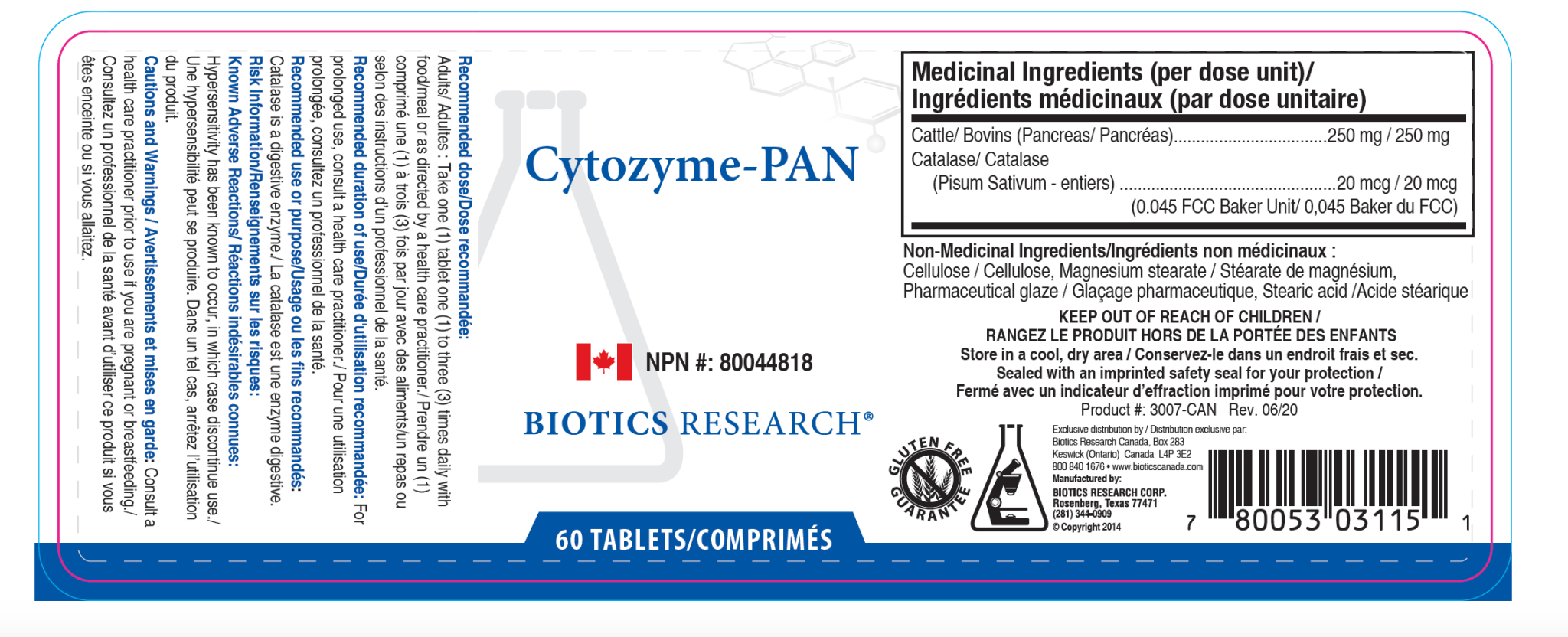 Cytozyme-PAN™ | Biotics Research® | 60 Tablets - Coal Harbour Pharmacy