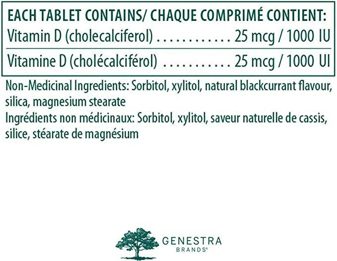 D3 1000 Chewable | Genestra Brands® | 120 Chewable Tablets - Coal Harbour Pharmacy