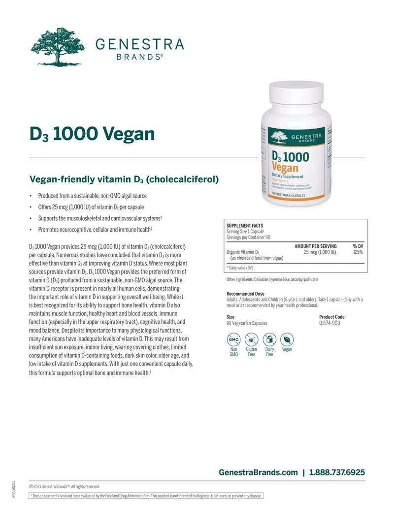 D3 1000 Vegan | Genestra Brands® | 90 Vegetarian Capsules - Coal Harbour Pharmacy