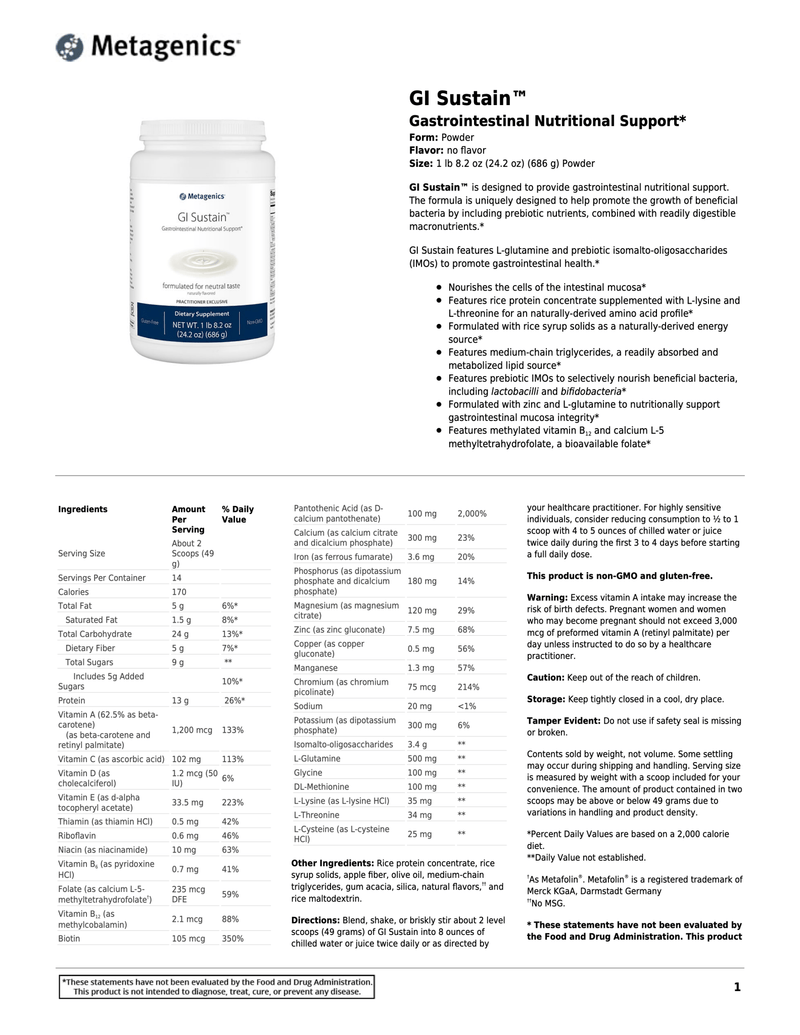 GI Sustain™ | Metagenics® | 686 g (24.2 oz) powder - Coal Harbour Pharmacy