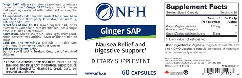 Ginger SAP | NFH | 60 Capsules - Coal Harbour Pharmacy