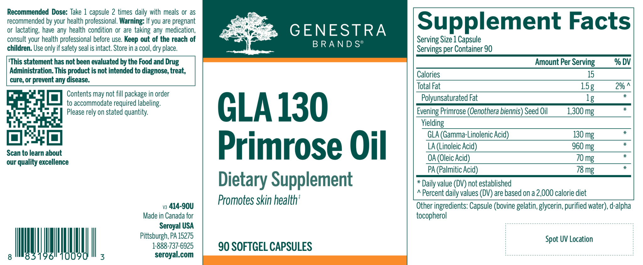 GLA 130 Primrose Oil | Genestra Brands® | 90 Softgel Capsules - Coal Harbour Pharmacy