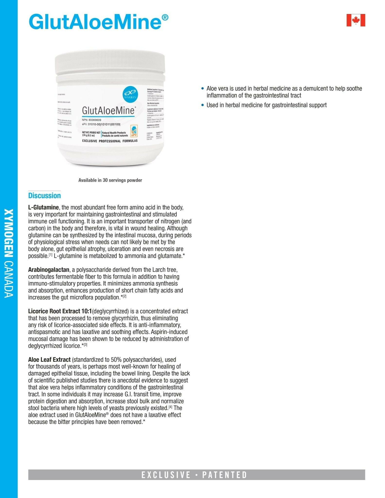 GlutAloeMine® | Xymogen® | 30 Servings - Coal Harbour Pharmacy