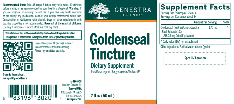 Goldenseal Tincture | Genestra Brands® | 60 mL - Coal Harbour Pharmacy