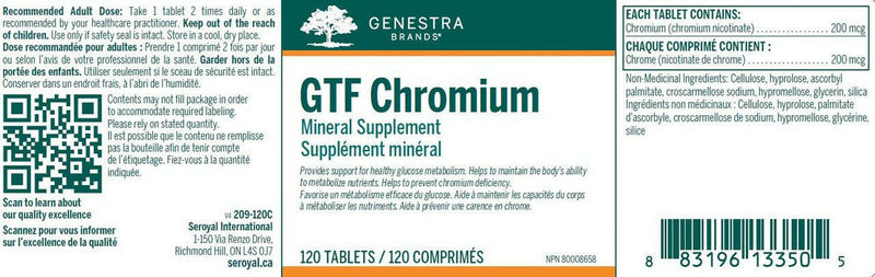 GTF Chromium | Genestra Brands® | 120 Tablets - Coal Harbour Pharmacy