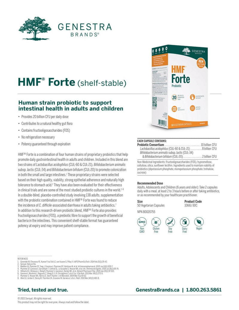 HMF Forte (shelf-stable) | Genestra Brands® | 50 Vegetarian Capsules - Coal Harbour Pharmacy