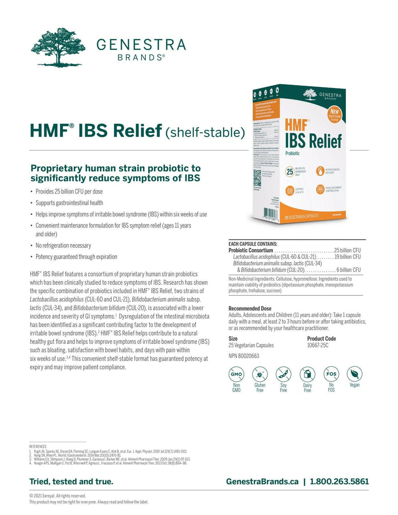 HMF IBS Relief (shelf-stable)| Genestra Brands® | 25 Vegetable Capsules - Coal Harbour Pharmacy
