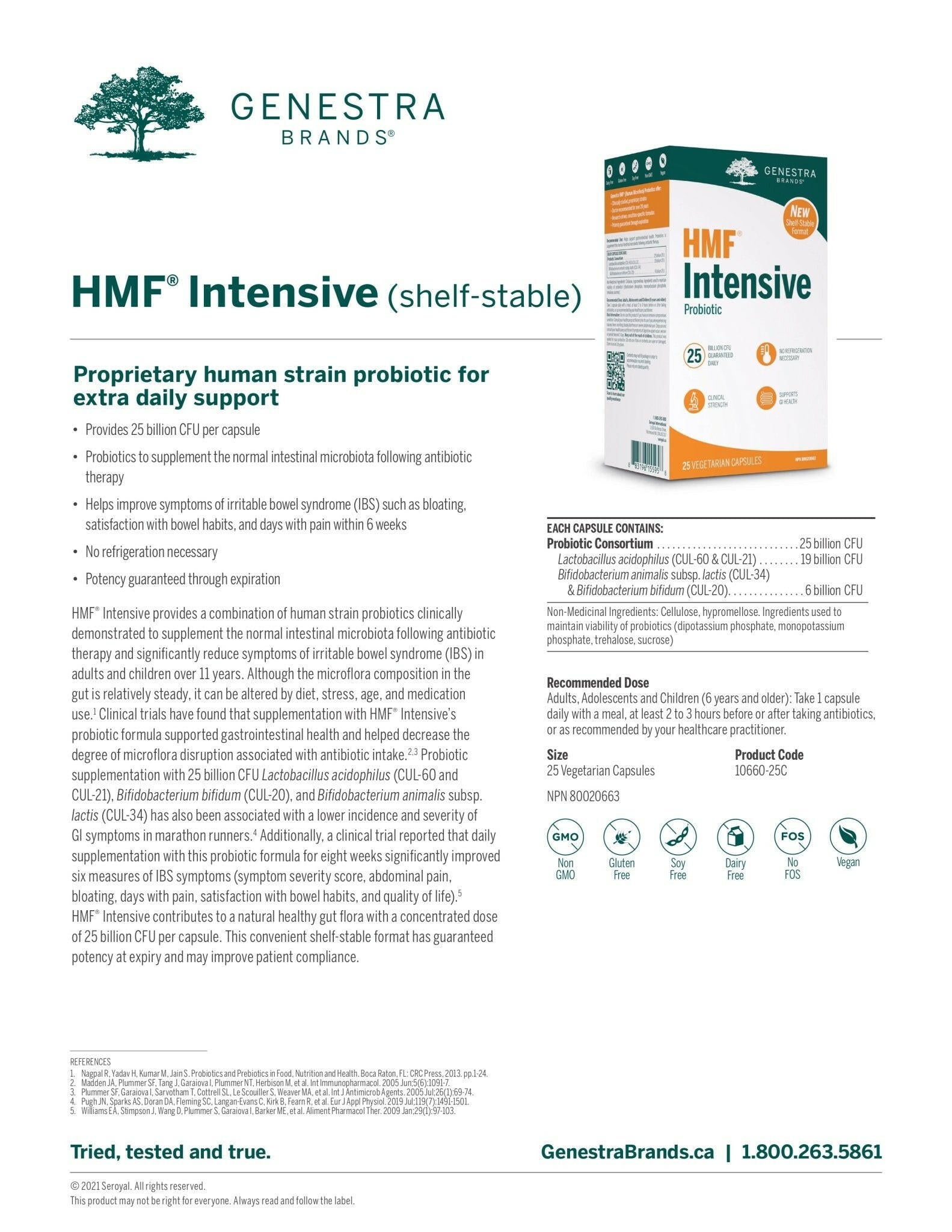 HMF™ Intensive (shelf-stable) | Genestra Brands® | 25 Vegetarian Capsules - Coal Harbour Pharmacy