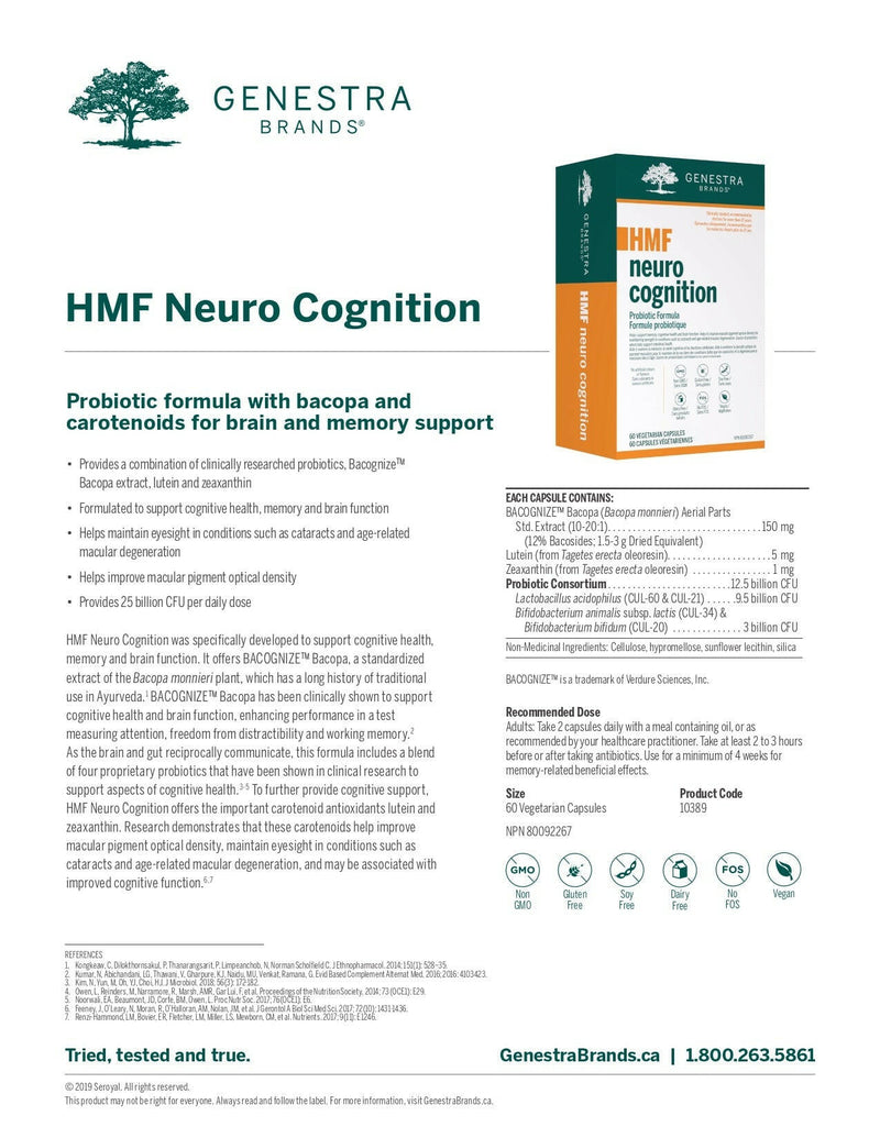 HMF Neuro Cognition | Genestra Brands® | 60 Vegetarian Capsules - Coal Harbour Pharmacy