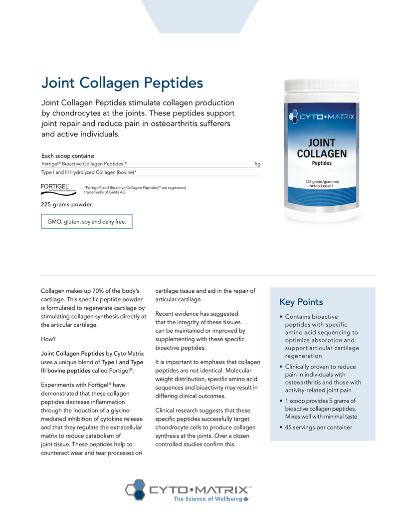 Joint Collagen Peptides Powder | Cytomatrix® | 225 Grams