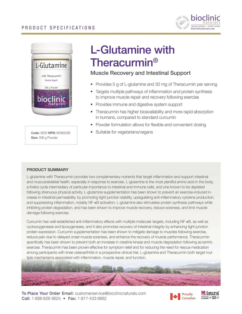 L-glutamine | Bioclinic® Naturals | 306 g Powder - Coal Harbour Pharmacy