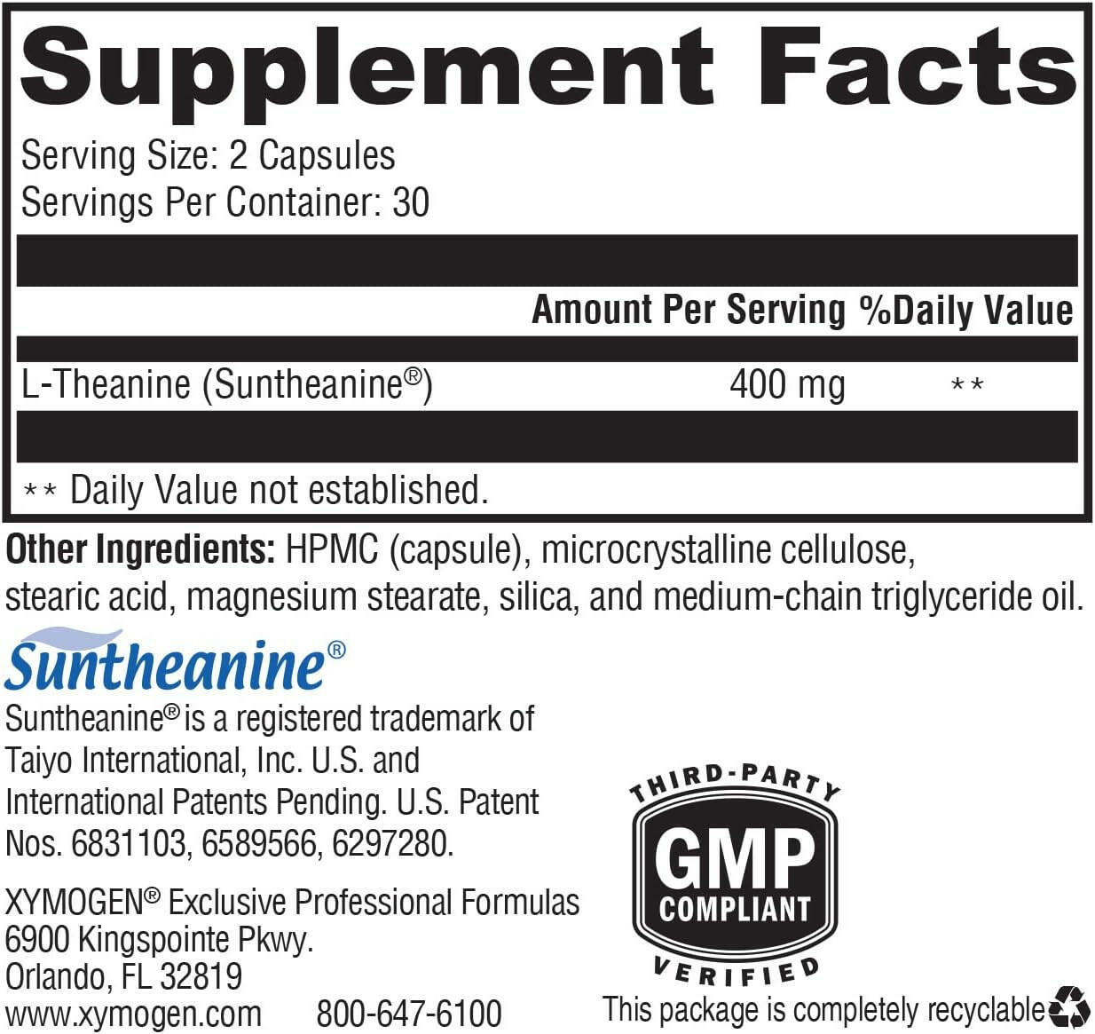 L-Theanine | Xymogen® | 60 Capsules