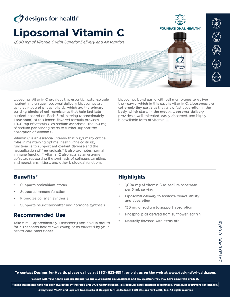 Liposomal Vitamin C | Designs for Health® | 120mL (4 fl oz) Liquid - Coal Harbour Pharmacy
