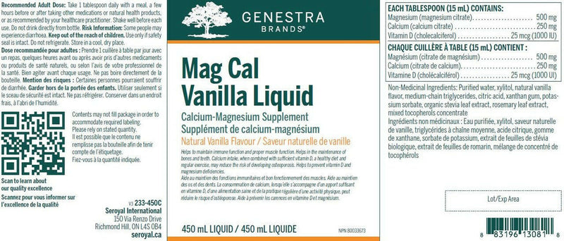 Mag Cal Vanilla Liquid | Genestra Brands® | 450 mL (15.2 fl oz) - Coal Harbour Pharmacy