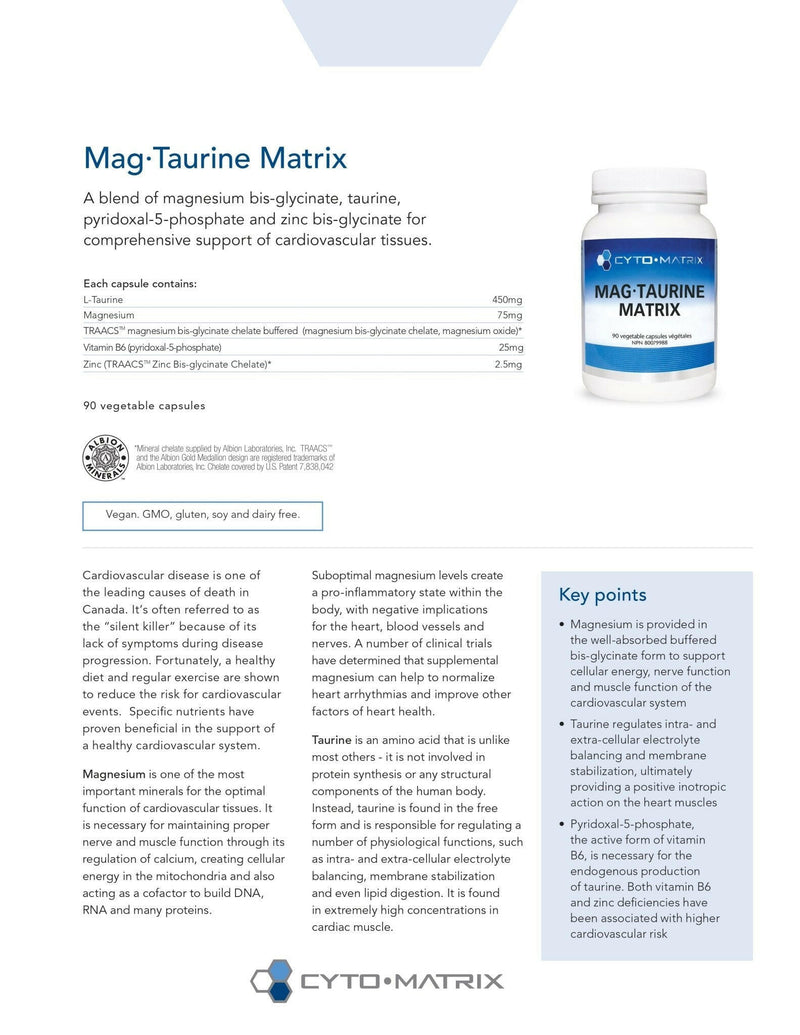 Mag-Taurine Matrix | Cytomatrix® | 90 Vegetable Capsules - Coal Harbour Pharmacy