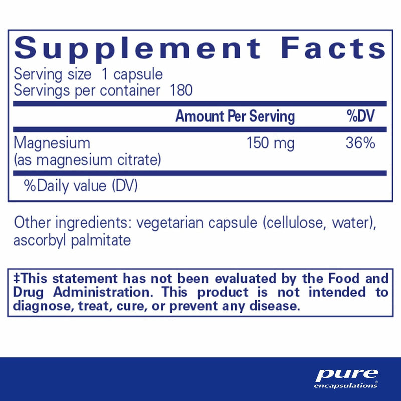 Magnesium (citrate) | Pure Encapsulations® | 180 Capsules - Coal Harbour Pharmacy