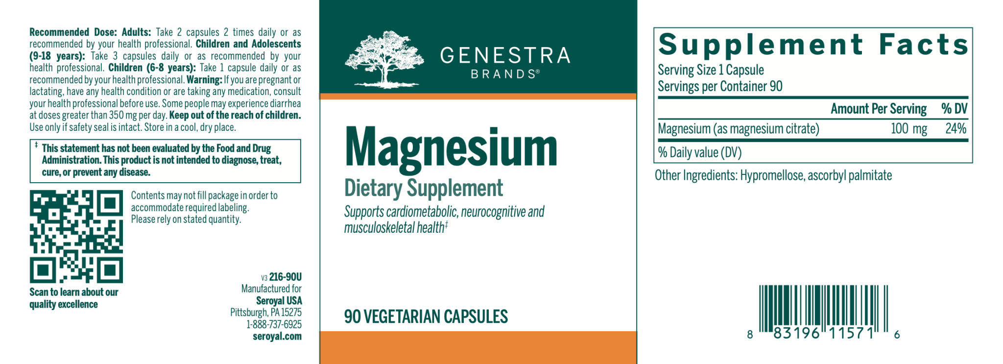 Magnesium | Genestra Brands® | 90 Vegetable Capsules - Coal Harbour Pharmacy