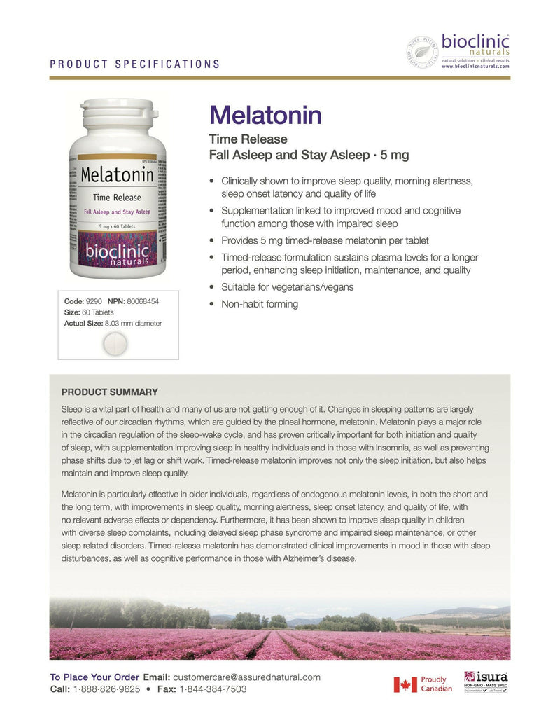 Melatonin Time Release 5 mg | Bioclinic® Naturals | 60 Tablets - Coal Harbour Pharmacy