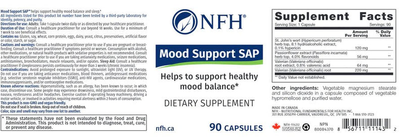 Mood Support SAP | NFH | 90 Capsules - Coal Harbour Pharmacy