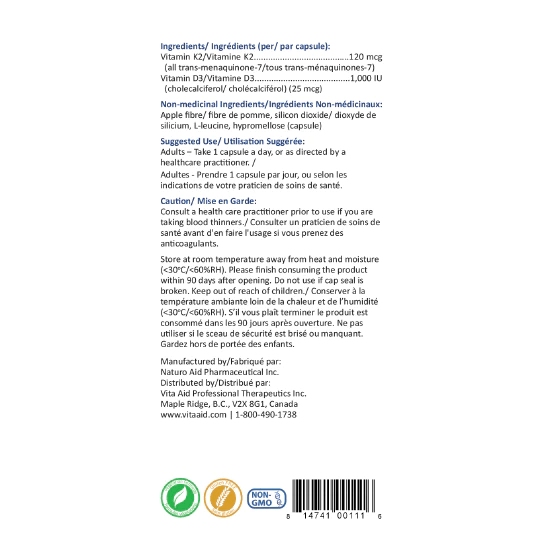 MQ-7 D3 | Vita Aid® | 84 Vegetable Capsules - Coal Harbour Pharmacy