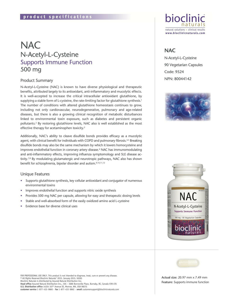 N-Acetyl-L-Cysteine 500 mg | Bioclinic® Naturals | 90 Vegetarian Capsules - Coal Harbour Pharmacy