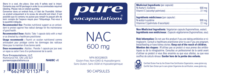 NAC 600 mg | Pure Encapsulations® | 90 Capsules - Coal Harbour Pharmacy