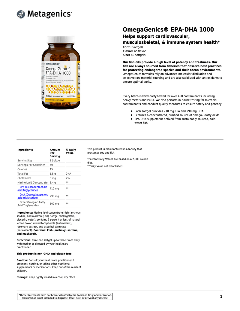 OmegaGenics EPA-DHA 1000 | Metagenics® | 120 Soft gels - Coal Harbour Pharmacy