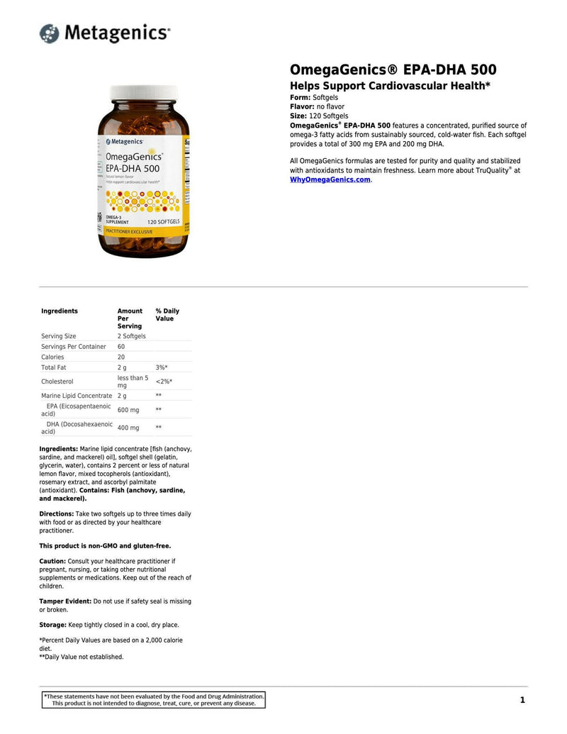OmegaGenics® EPA-DHA 500 | Metagenics® | 240 Softgels - Coal Harbour Pharmacy