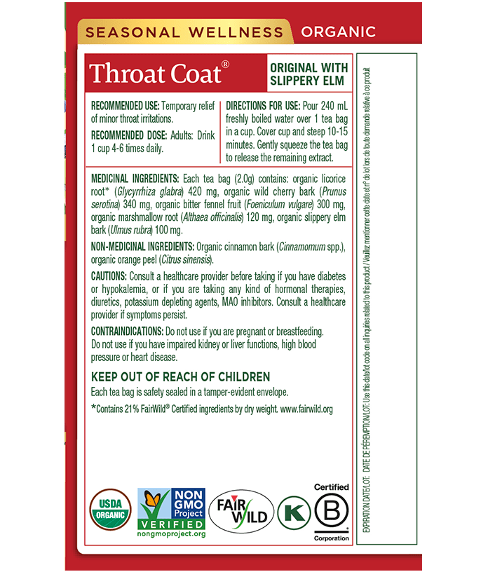 Organic Throat Coat® Tea | Traditional Medicinals® | 16 Tea Bags - Coal Harbour Pharmacy