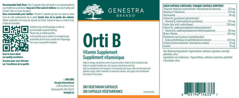 Orti B | Genestra Brands® | 180 Vegetable Capsules - Coal Harbour Pharmacy