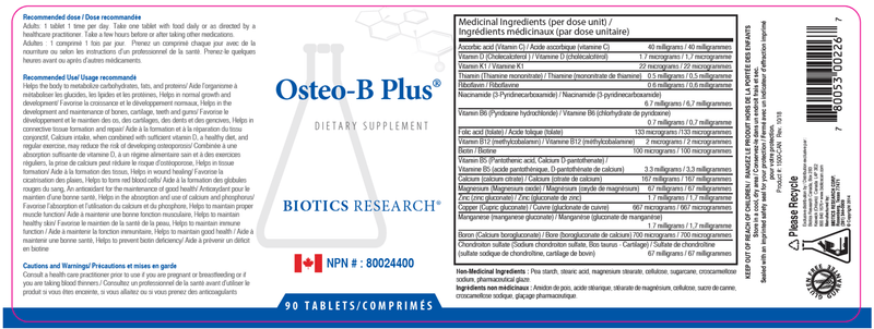 Osteo-B Plus® | Biotics Research® | 90 or 180 Tablets - Coal Harbour Pharmacy