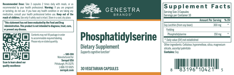 Phosphatidylserine | Genestra Brands® | 30 Vegetable Capsules - Coal Harbour Pharmacy
