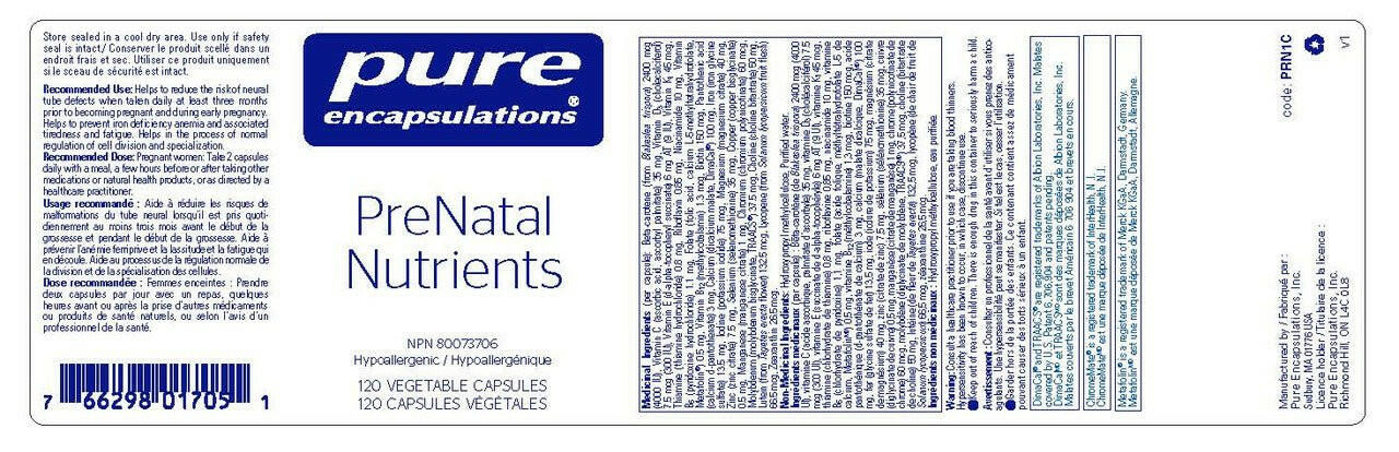 PreNatal Nutrients | Pure Encapsulations® | 120 Veg Capsules - Coal Harbour Pharmacy