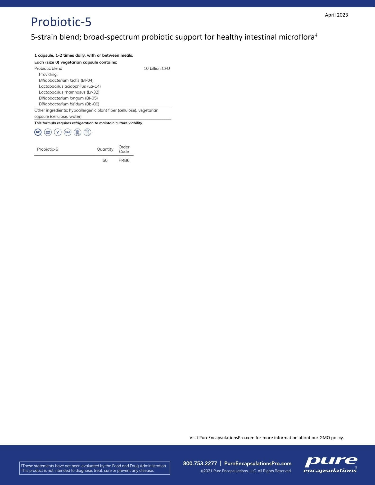 Probiotic-5 | Pure Encapsulations® | 60 Capsules - Coal Harbour Pharmacy