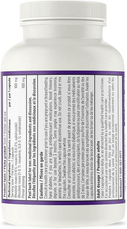 Rhodiola Rosea with Ginseng | AOR™ | 60 Capsules - Coal Harbour Pharmacy