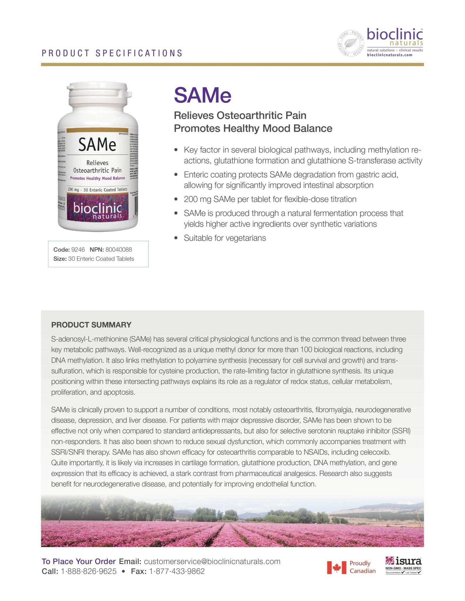 SAMe | Bioclinic® Naturals | 30 Tablets - Coal Harbour Pharmacy