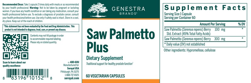 Saw Palmetto Plus | Genestra Brands® | 60 Vegetable Capsules - Coal Harbour Pharmacy