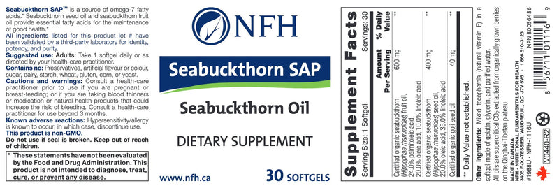 Seabuckthorn SAP | NFH | 30 Softgels - Coal Harbour Pharmacy