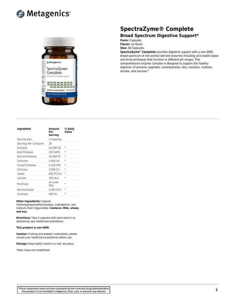 SpectraZyme® Complete | Metagenics® | 60 or 180 Tablets - Coal Harbour Pharmacy
