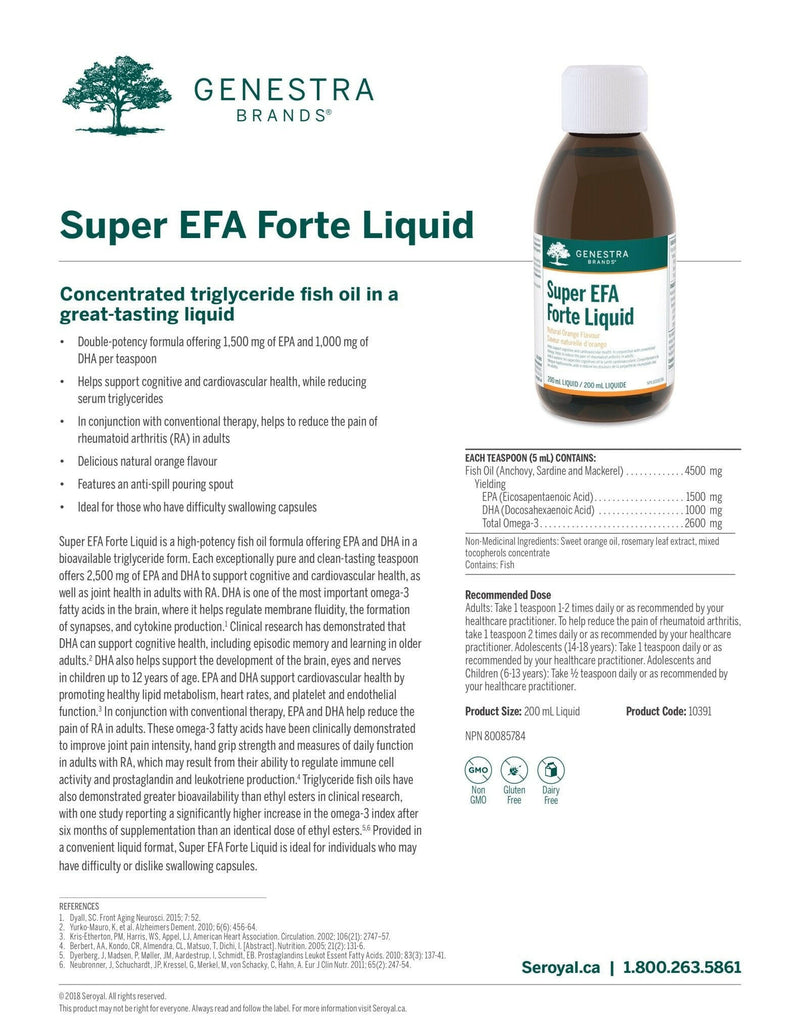 Super EFA Forte Liquid | Genestra Brands® | 200 mL or 500 mL - Coal Harbour Pharmacy