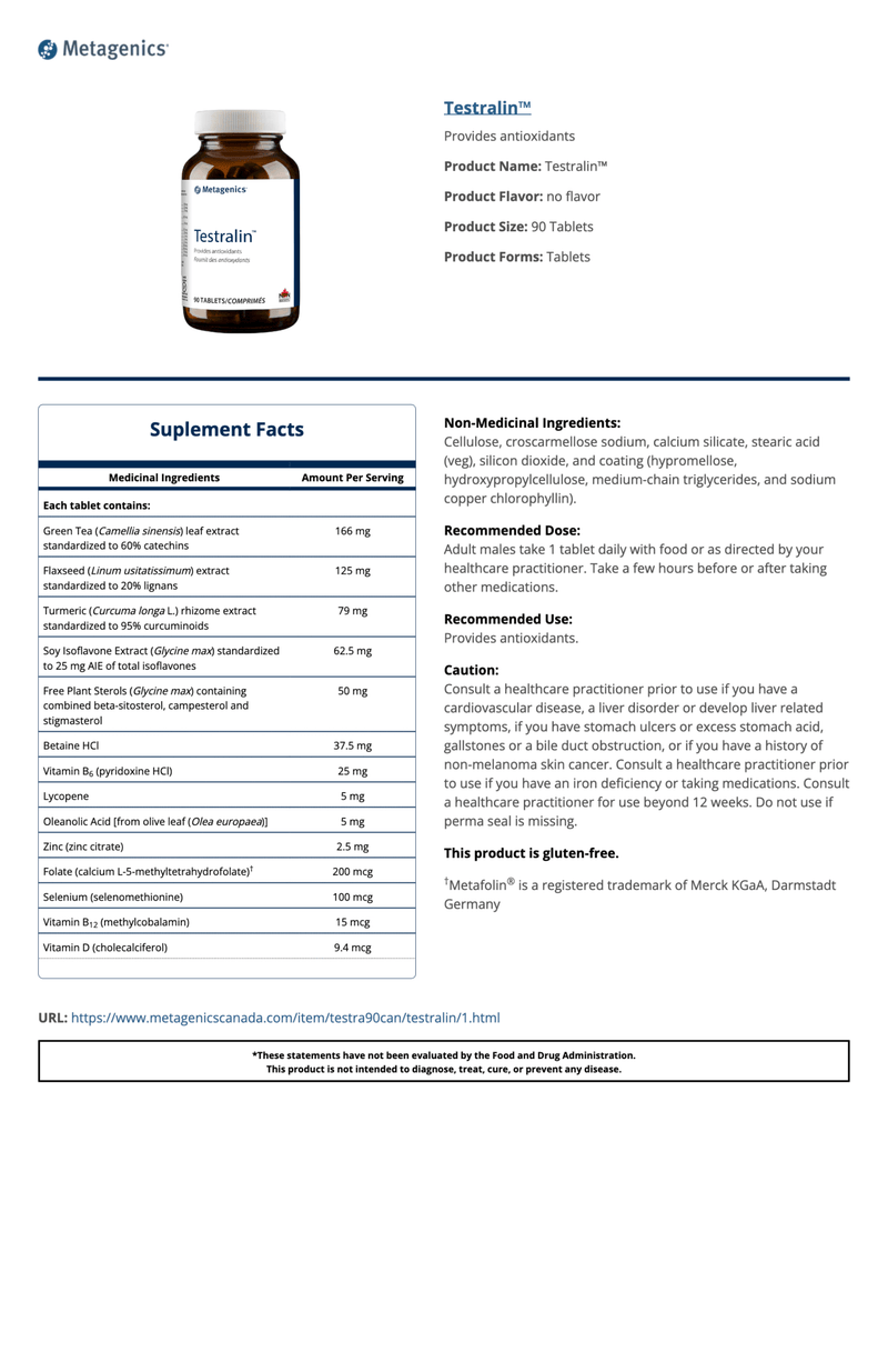 Testralin® | Metagenics® | 90 Tablets - Coal Harbour Pharmacy