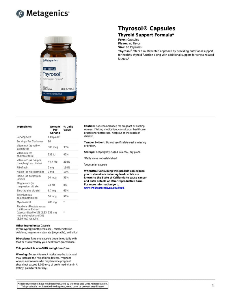 Thyrosol® Capsules | Metagenics® | 90 Capsules - Coal Harbour Pharmacy