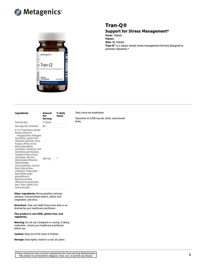 Tran-Q® | Metagenics® | 60 Tablets - Coal Harbour Pharmacy