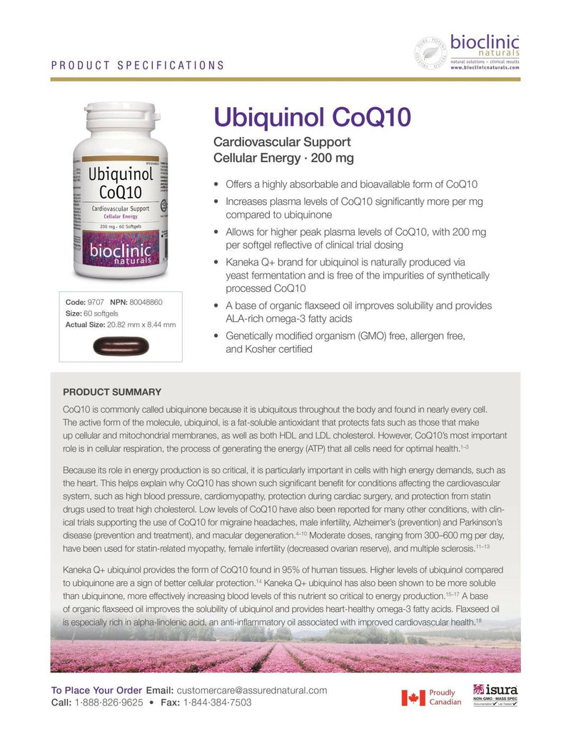 Ubiquinol CoQ10 200 mg | Bioclinic® Naturals | 60 Softgels - Coal Harbour Pharmacy