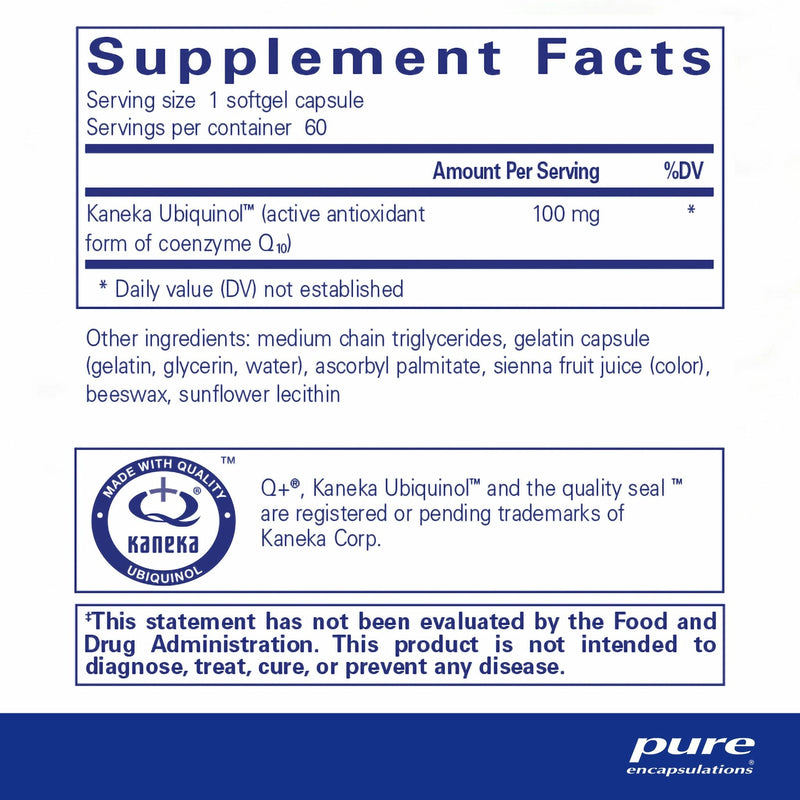 Ubiquinol-QH 100 mg | Pure Encapsulations® | 60 Softgel Capsules - Coal Harbour Pharmacy
